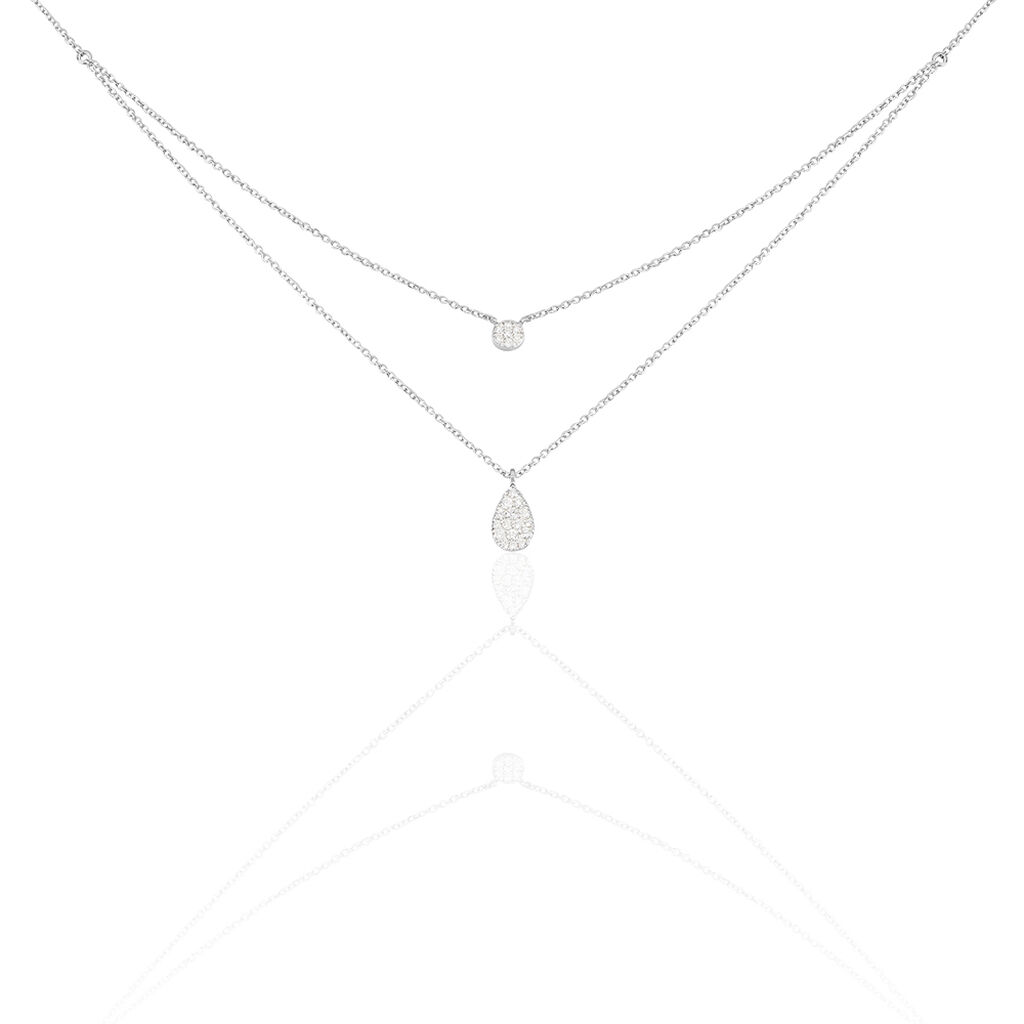 Damen Collier Wei&szlig;gold 375 (9 Karat) Diamant Wei&szlig; 0,02 ct Tropfen