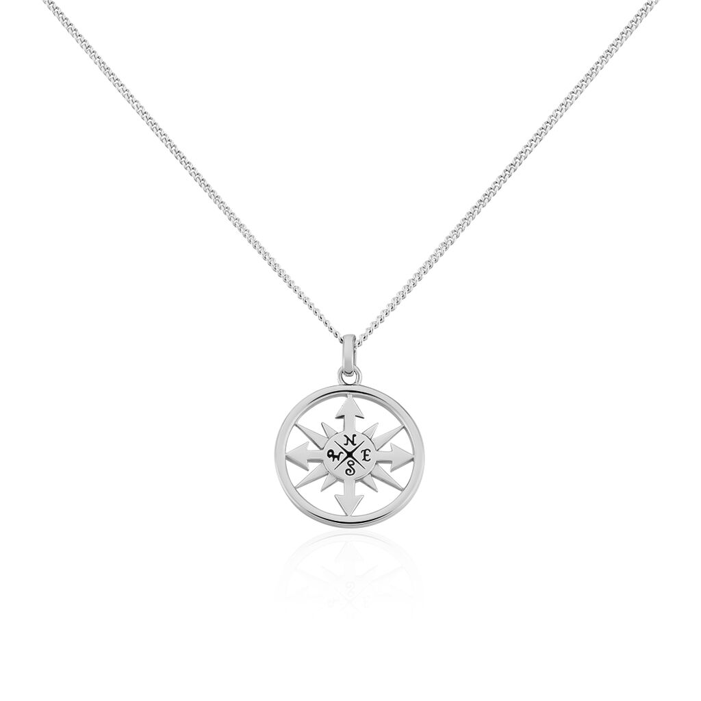 Herren Halskette Silber 925 Rhodiniert Windrose, Collier ohne Stein