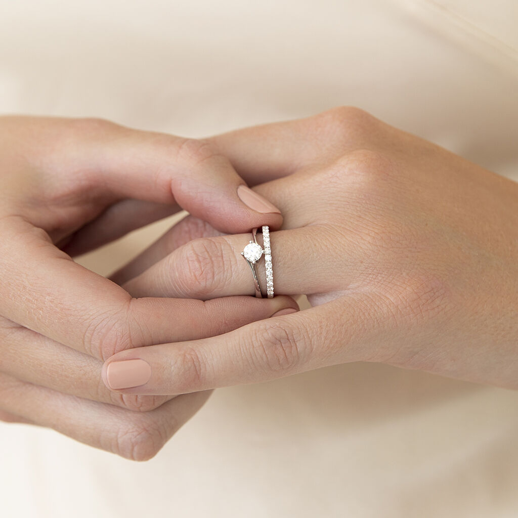 Damen Ring Weißgold 375 Zirkonia Memo Flach  - Eheringe mit Stein Damen | OROVIVO