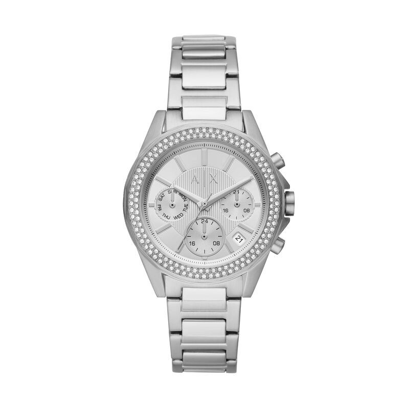 Armani Exchange orologio in acciaio con cristalli sulla ghiera e quadrante silver - Spannringe Damen | OROVIVO