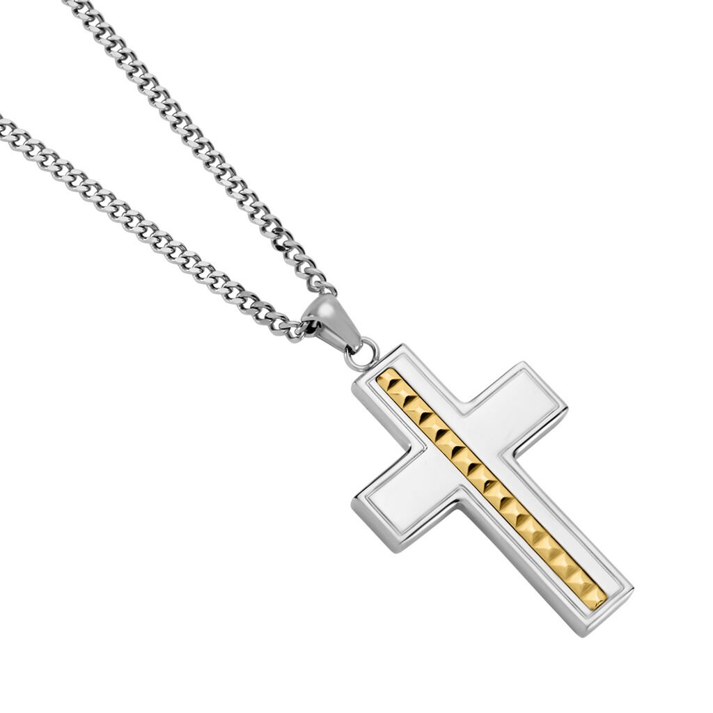 TORIN Herren Collier Edelstahl Bicolor Gelb/Silber Religiöses Kreuz B 2,5 mm - Halsketten Herren | OROVIVO