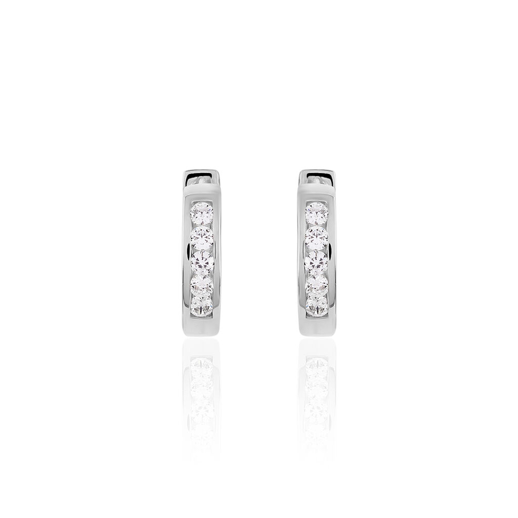 SOLVEY Damen Creolen Silber 925 Zirkonia Wei&szlig; B 3 mm