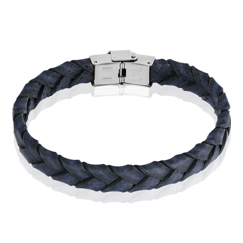 Bracelet Marco Acier Tresse Cuir Bleu - Spannringe Herren | OROVIVO