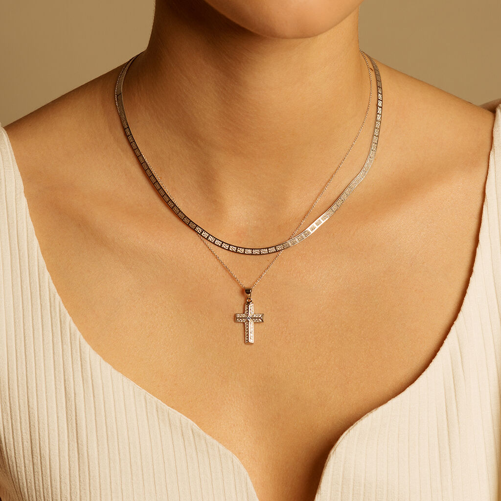 Damen Collier Silber 925 Zirkonia Religiöses Kreuz - Halsketten Damen | OROVIVO