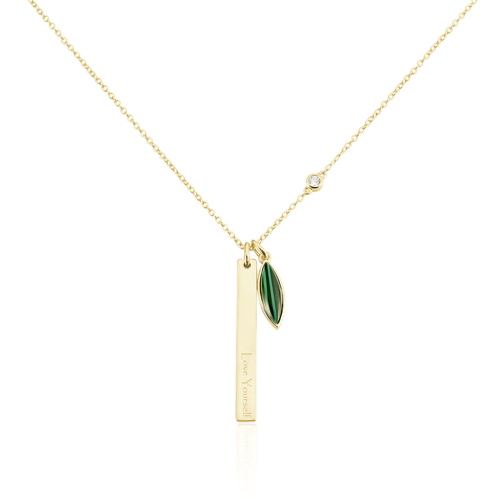 MISSY Damen Collier Silber vergoldet 925 Synthetischer Stein Grün Barren, Collier mit Stein