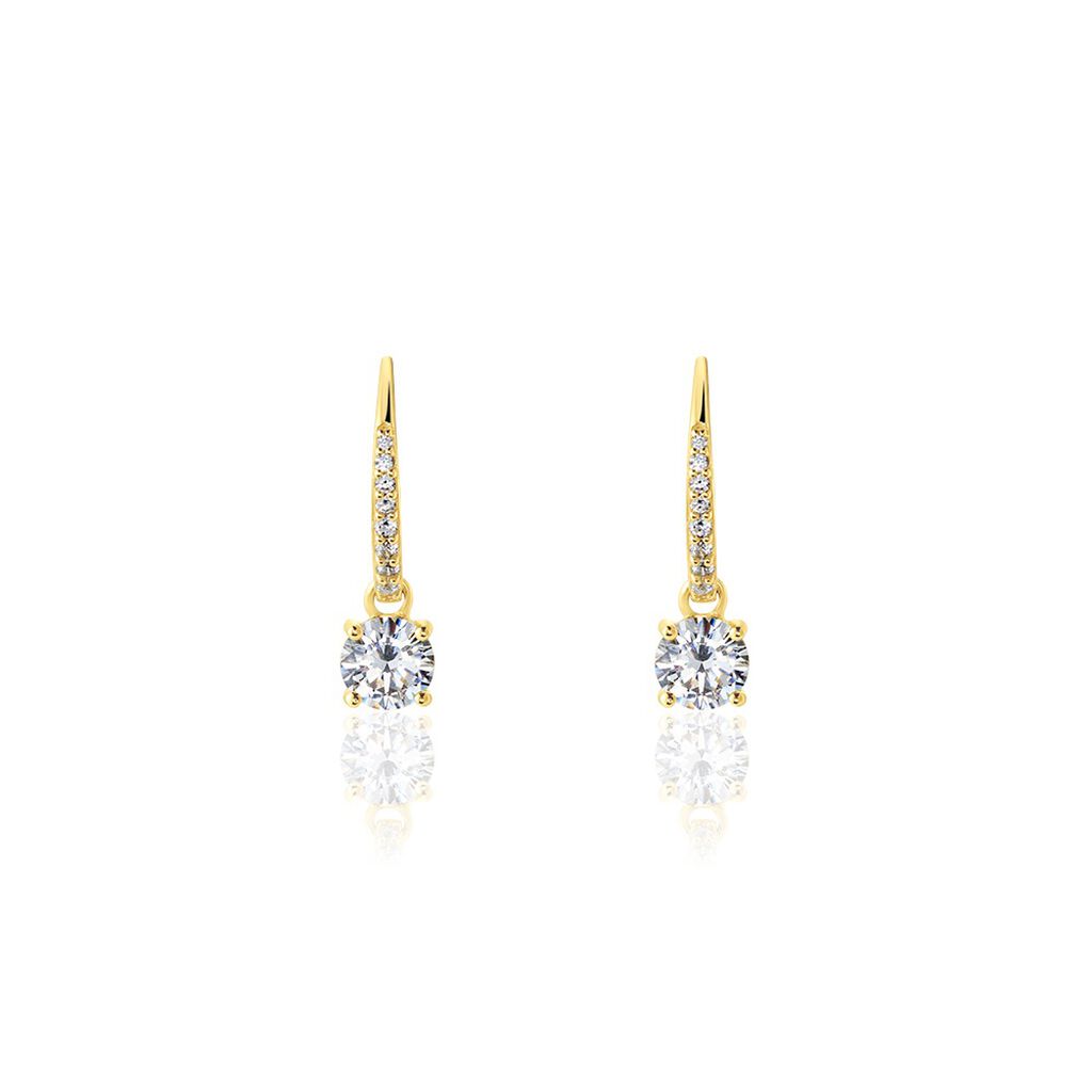 PAULINA Damen Ohrringe Lang Silber vergoldet 925 Zirkonia Weiß 2,7 ct, Ohrringe Lang mit Stein