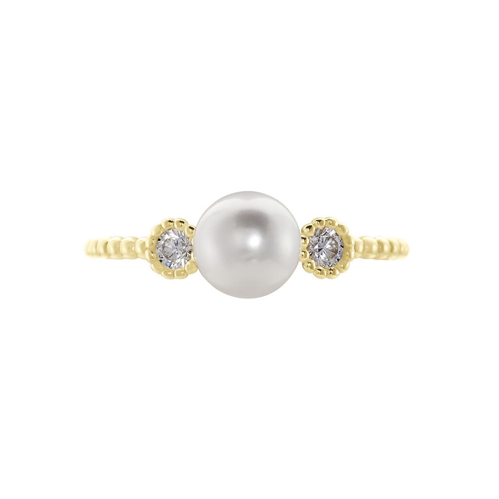 Damenring Gold 375 Zuchtperle Zirkonia Trilogie Harmony - Ringe mit Stein Damen | OROVIVO