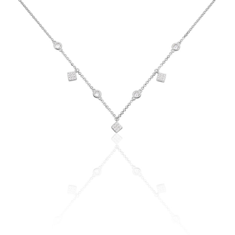 Damen Collier Silber 925 Zirkonia Wei&szlig; 1,24 ct Viereck - Halsketten Damen | OROVIVO