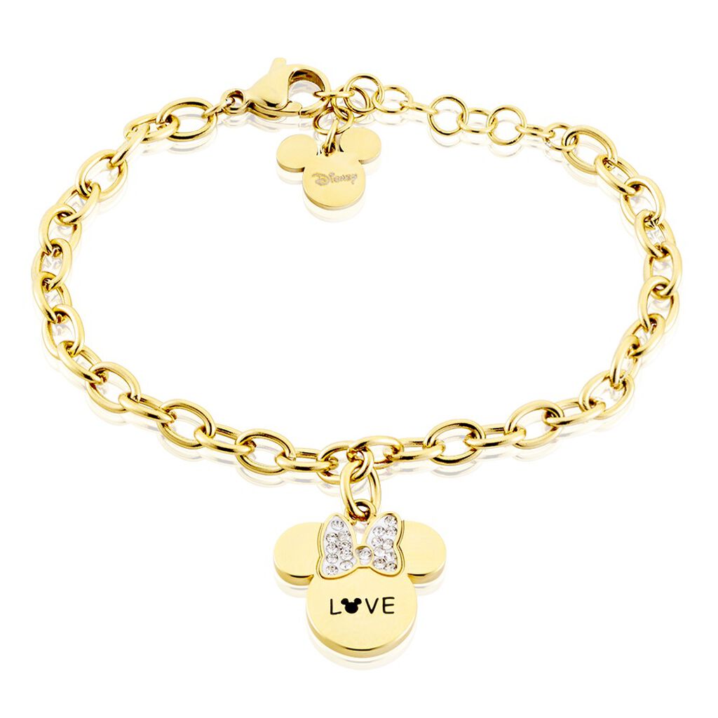 🦚 DISNEY Armband Edelstahl Gold Kristall Steine Minnie Maus LOVE, Armband mit Stein