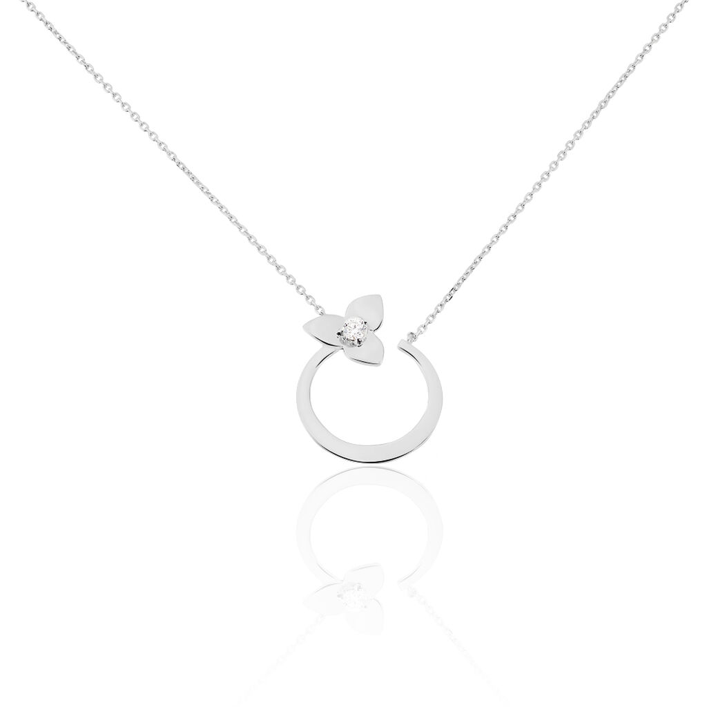 MAYA Damen Collier Wei&szlig;gold 375 (9 Karat) Diamant Wei&szlig; 0,05 ct Blume