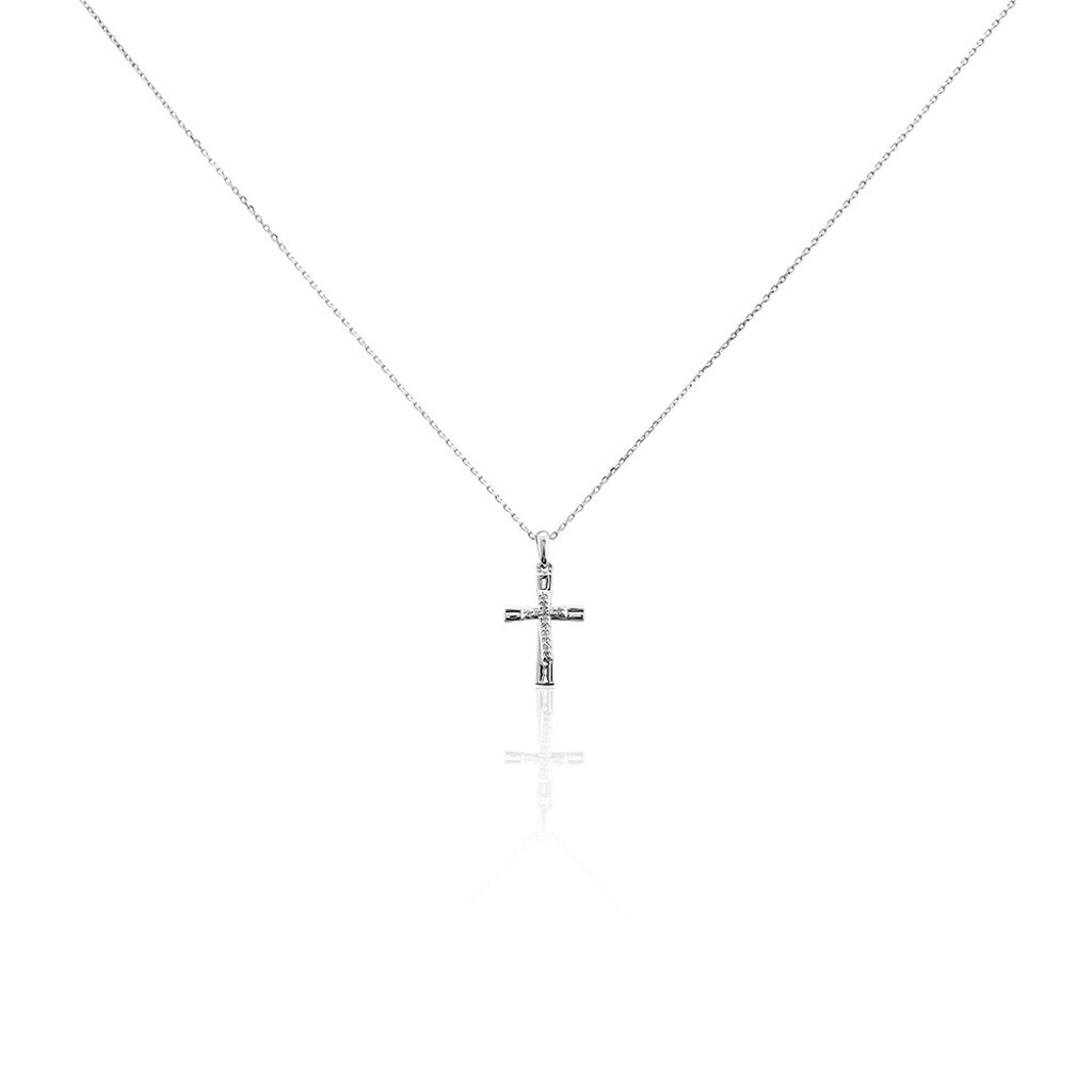 Damen Collier Weißgold 375 Diamant 0,04ct Crosseda 45cm - Halsketten Damen | OROVIVO