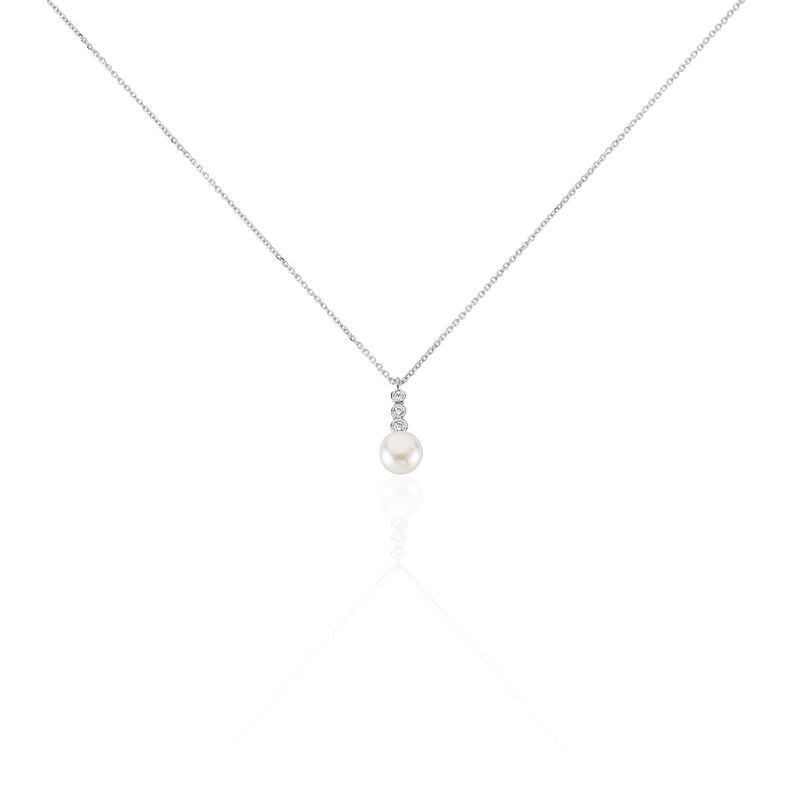 LEONIE 2 Damen Collier Wei&szlig;gold 375 (9 Karat) Zuchtperle Perlmutt Ball - Halsketten Damen | OROVIVO