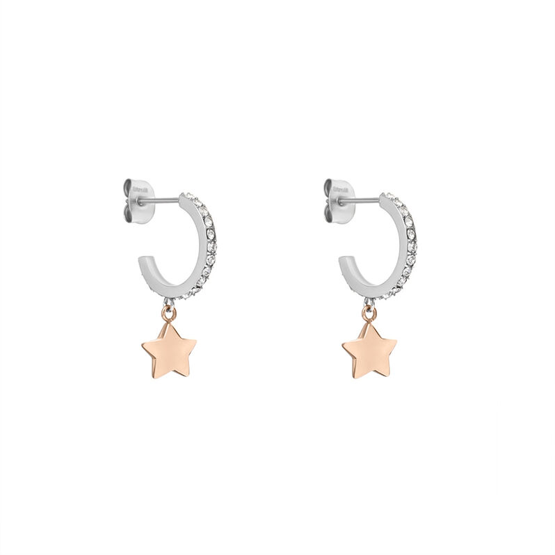 Orecchini A Cerchio Sunrise Acciaio Bicolore Bianco / Rosa Cristallo - Spannringe Damen | OROVIVO