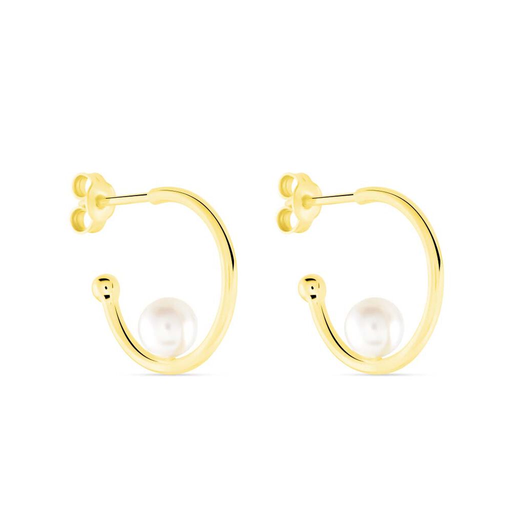 KANDA Damen Creolen Silber vergoldet 925 Zuchtperle Wei&szlig;