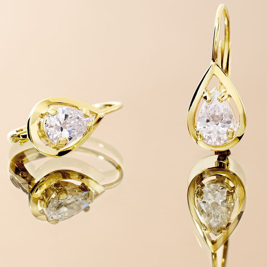 RONJA Damen Ohrringe Lang Gold 333 (8 Karat) Zirkonia Wei&szlig; Tropfen