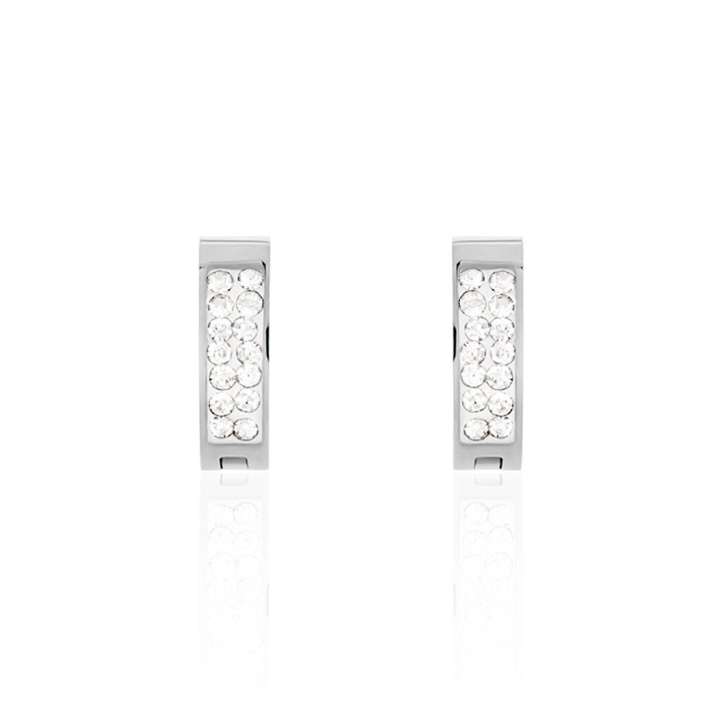 Damen Creolen Edelstahl Kristall Wei&szlig; B 0,93 mm