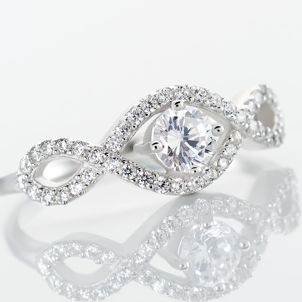 KATERINA Damen Ring Silber 925 Zirkonia Wei&szlig; 0,09 ct Welle