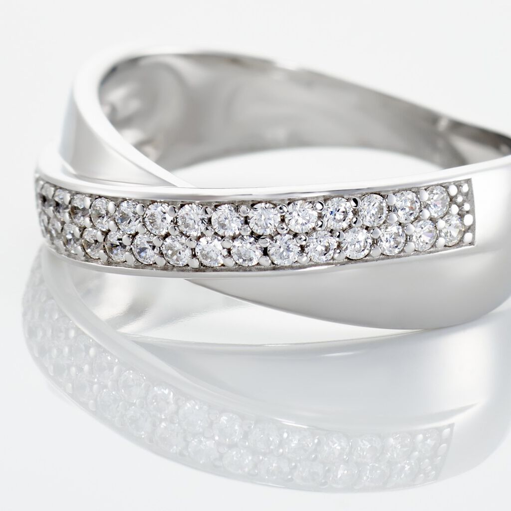 Damen Ring Silber 925 Zirkonia Wei&szlig; Welle B 22 mm