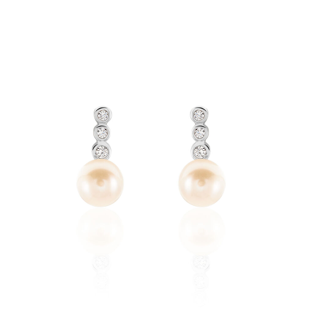 LEONIE 2 Damen Ohrstecker Wei&szlig;gold 375 (9 Karat) Zuchtperle Perlmutt Ball