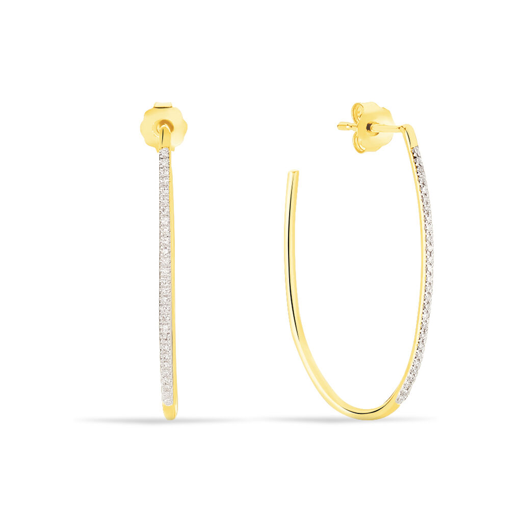 LIRY Damen Creolen Gold 375 (9 Karat) Diamant Wei&szlig; 0,14 ct B 1,2 mm