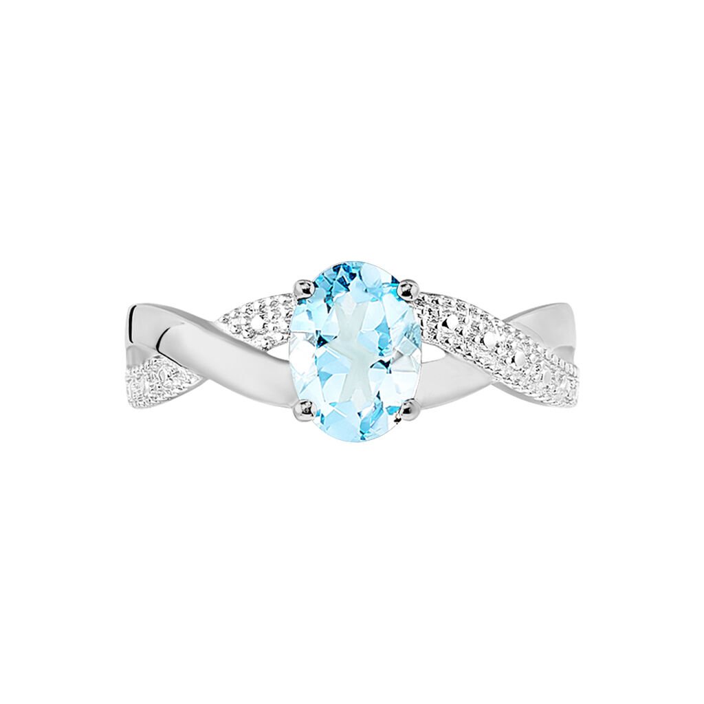 CANDICE Damen Ring Wei&szlig;gold 375 (9 Karat) Topas Blau 0,920 ct Welle