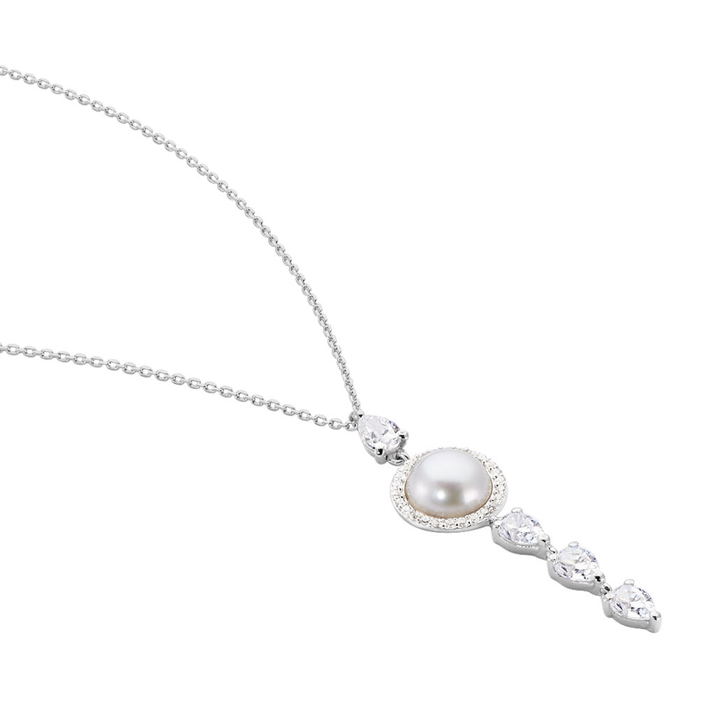 Damen Halskette Weißgold 585 Zirkonia Zuchtperle - Halsketten Damen | OROVIVO