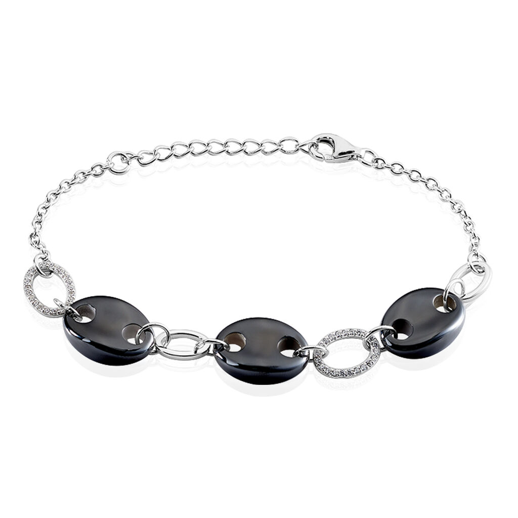 Bracelet Argent Rhodie Hattie Forme Grains De Cafe Ceramique - Spannringe Damen | OROVIVO
