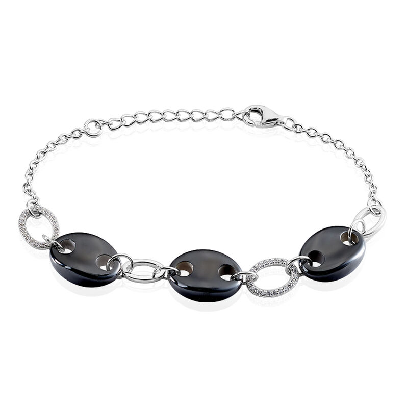 Bracelet Argent Rhodie Hattie Forme Grains De Cafe Ceramique - Spannringe Damen | OROVIVO