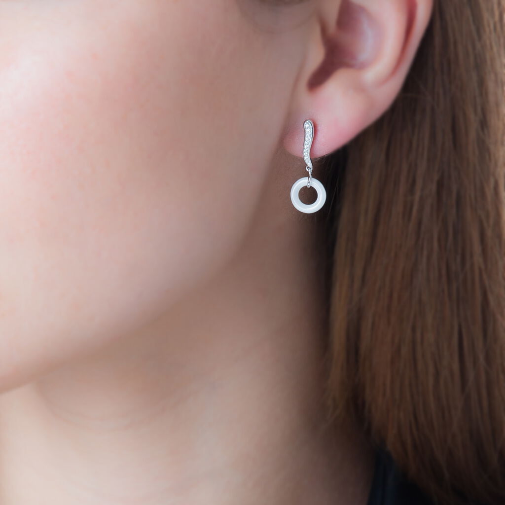 Boucles D'oreilles Pendantes Argent Blanc Oxyde De Zirconium - Spannringe Damen | OROVIVO