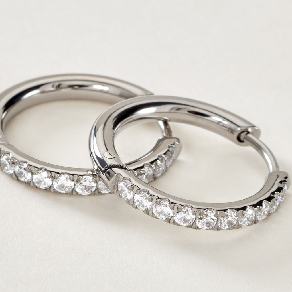 Damen Creolen Titan Zirkonia Wei&szlig; 0,2 ct B 2,2 mm