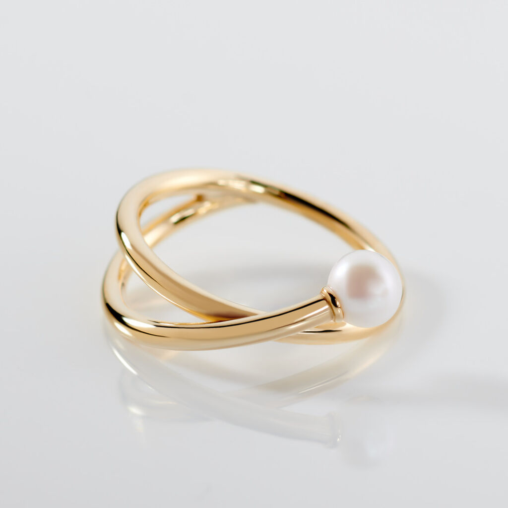 RI Damen Ring Gold 375 (9 Karat) Zuchtperle Wei&szlig; 0,23 ct