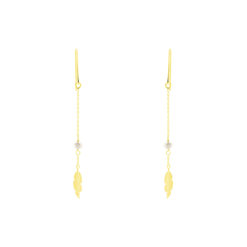 Boucles D'oreilles Or Jaune Juditte Plume Perle - Spannringe Damen | OROVIVO