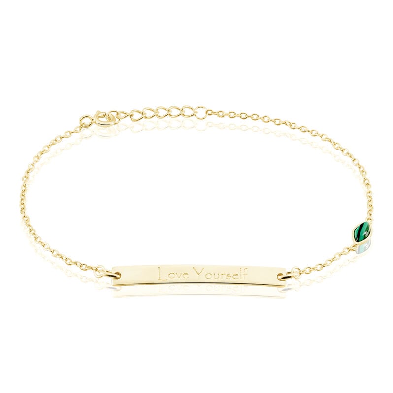 MISSY Damen ID Armband Silber vergoldet 925 Synthetischer Stein Gr&uuml;n Blatt - Armb&auml;nder mit Gravur Damen | OROVIVO