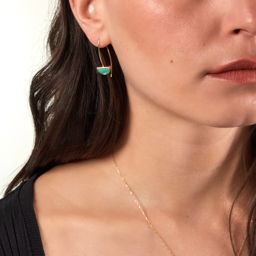 FLORECA Damen Ohrringe Lang Gold 375 (9 Karat) Malachit Gr&uuml;n Mond