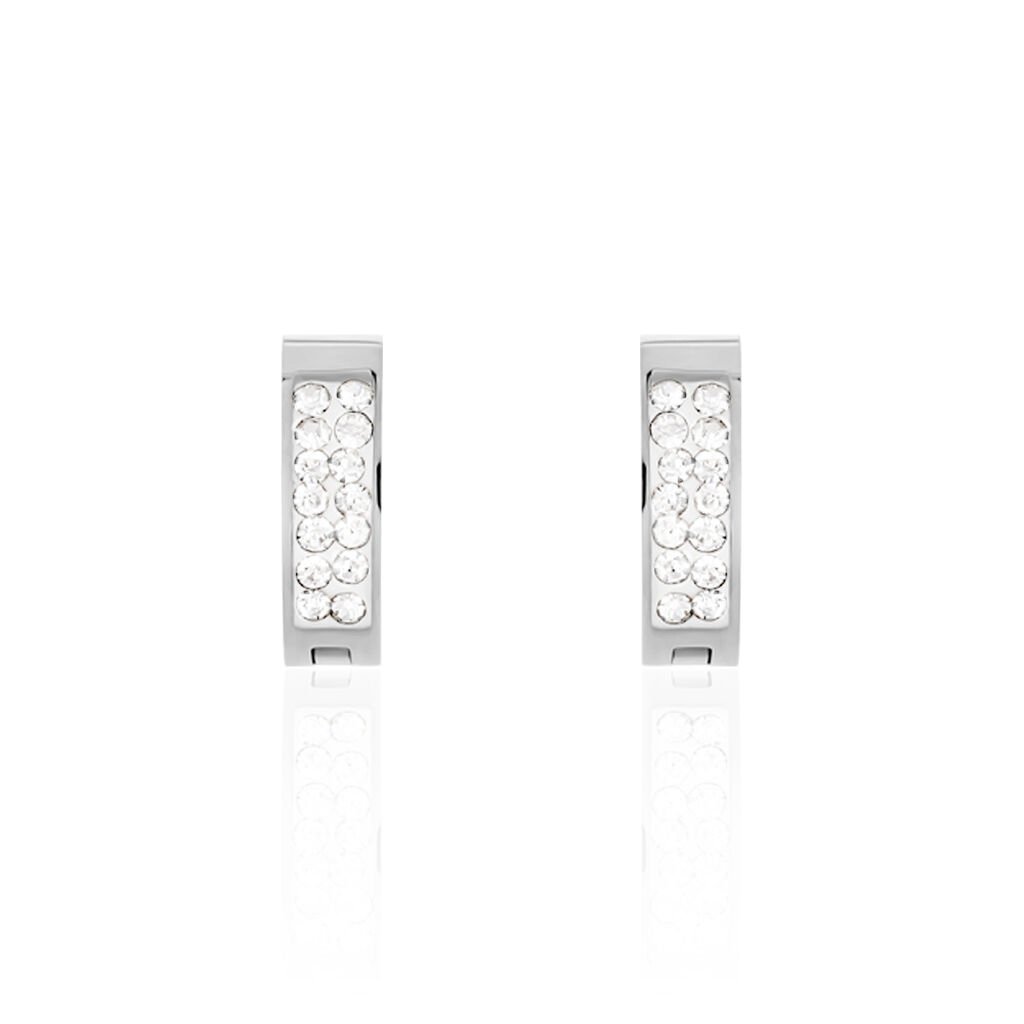 Damen Creolen Edelstahl Kristall Wei&szlig; B 0,93 mm