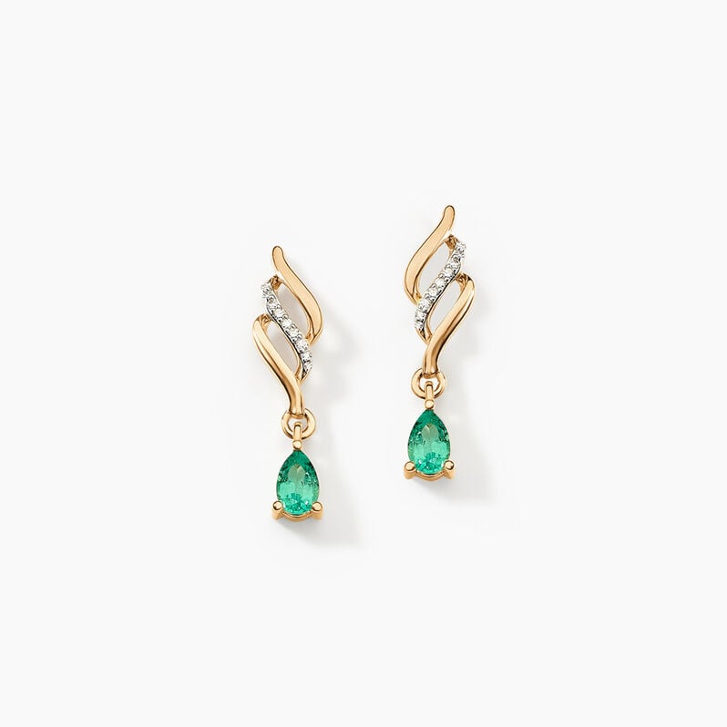 Boucles D'oreilles Pendantes Or Jaune  Patrocle Emeraude Et Diamants - Spannringe Damen | OROVIVO