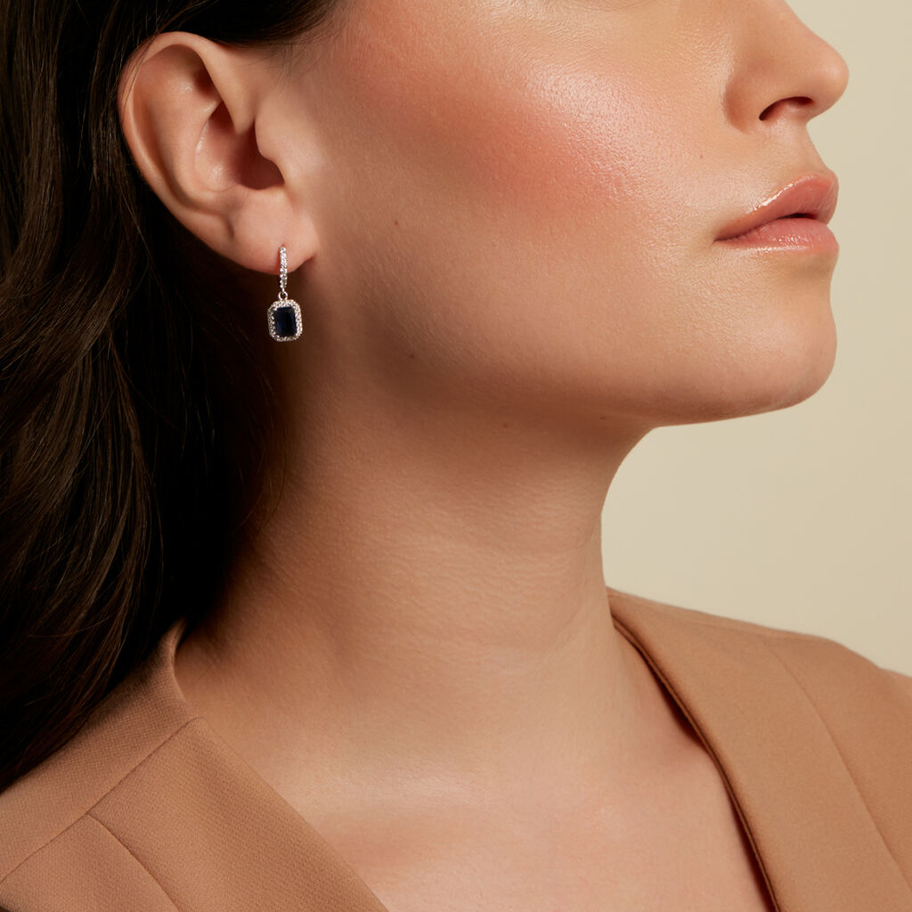 VELOURA Damen Ohrringe Lang Silber 925 Glas Blau 0,26 ct Rechteckig