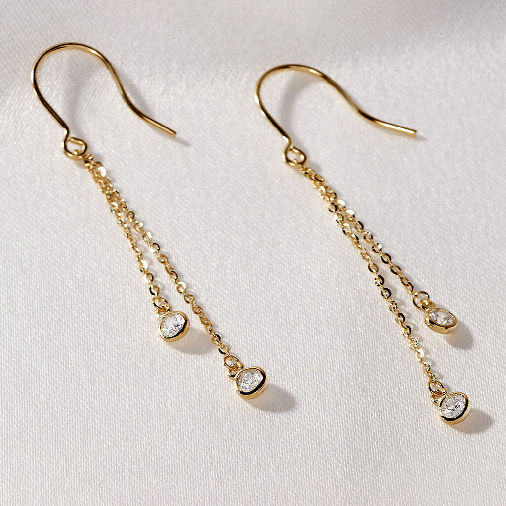 Damen Ohrringe Lang Gold 375 (9 Karat) Zirkonia Wei&szlig; Ball