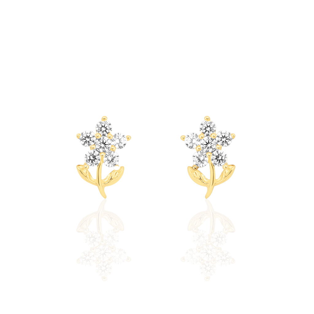 🦚 Ohrstecker Gold 375 Zirkonia Blume, Ohrstecker mit Stein 🦚 Ohrstecker Gold 375 Zirkonia Blume, Ohrstecker mit Stein