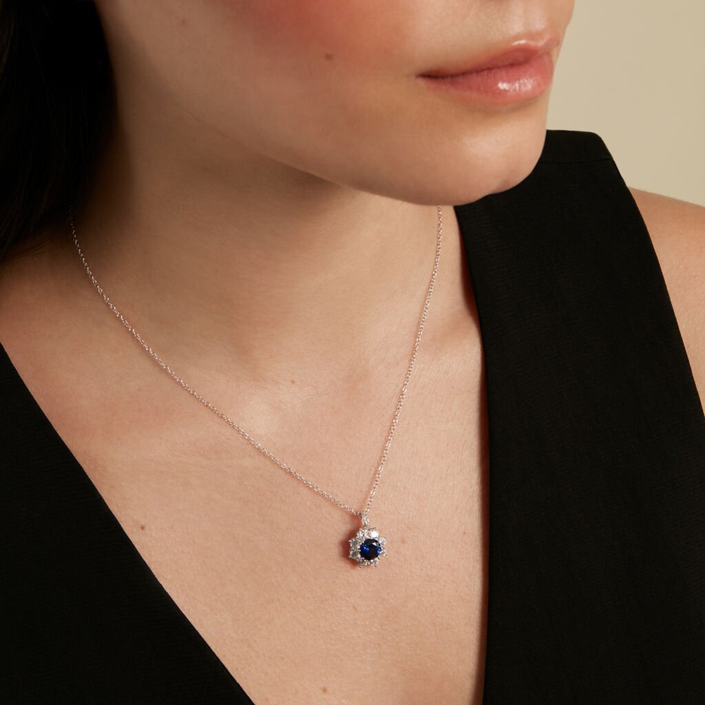 ELOISE Damen Collier Silber 925 Synthetischer Stein Blau 1,46 ct Blume B 1,2 mm