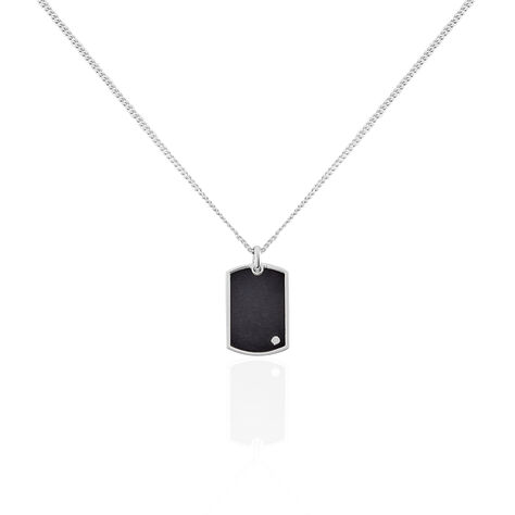 Herren Collier Silber Bicolor 925 Zirkonia Rechteckig Dogtag 50cm - Halsketten Herren | OROVIVO