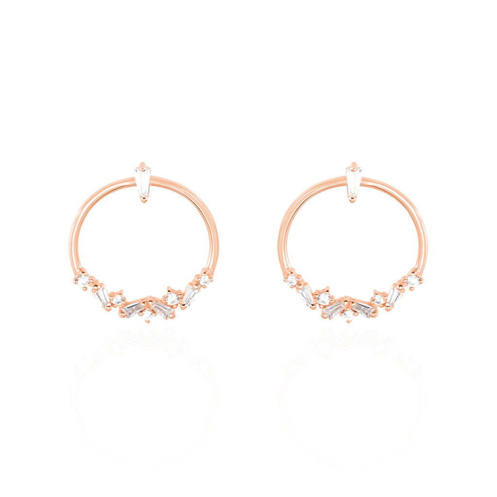 Damen Ohrstecker Silber 925 Rosé vergoldet Zirkonia Kreis Celine, Ohrringe Lang mit Stein