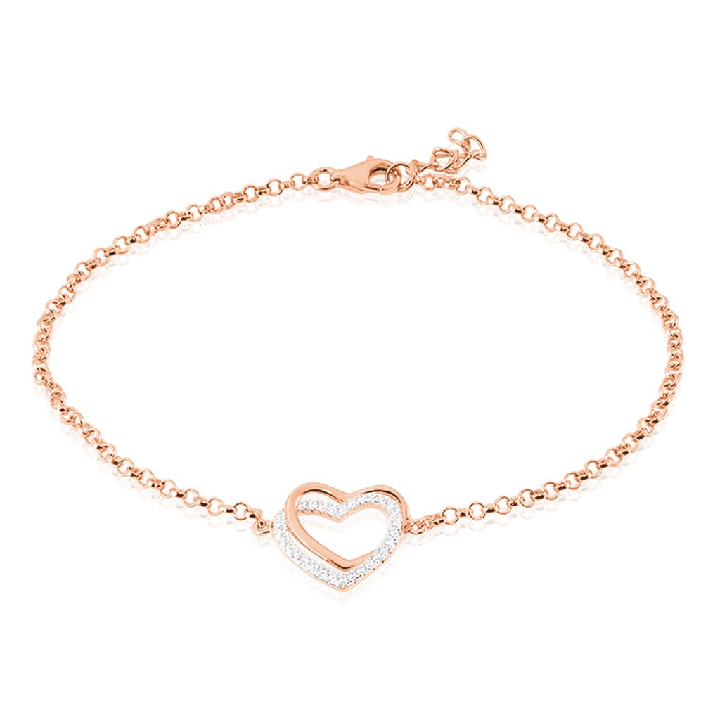 EMONA Damen Armband Silber rosevergoldet 925 Zirkonia Weiß Doppelherz, Armband mit Stein