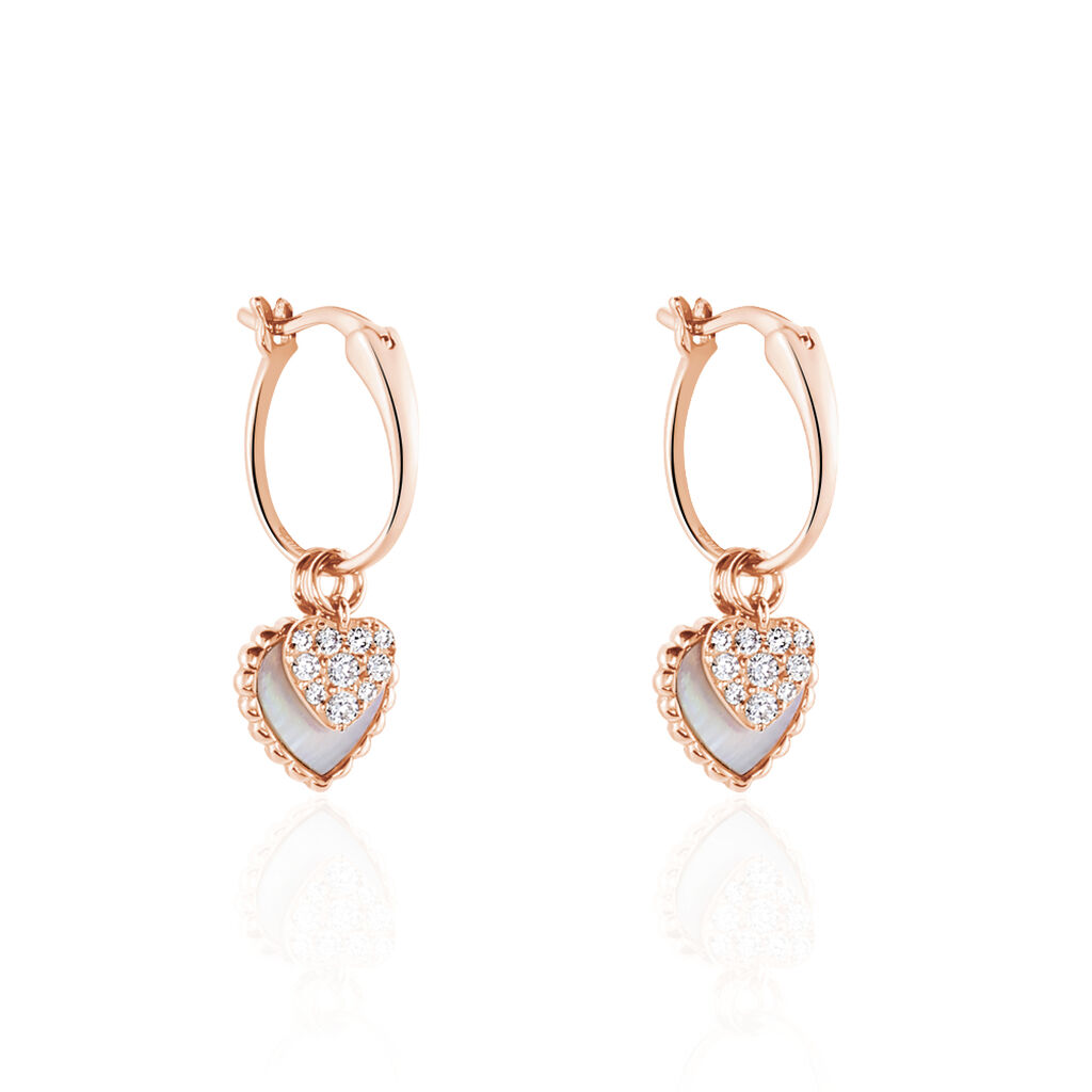 RHEA Damen Creolen Rosegold 375 (9 Karat) Zirkonia Wei&szlig; 0,03 ct Herz