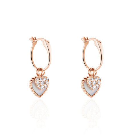 RHEA Damen Creolen Rosegold 375 (9 Karat) Zirkonia Wei&szlig; 0,03 ct Herz - Creolen  | OROVIVO