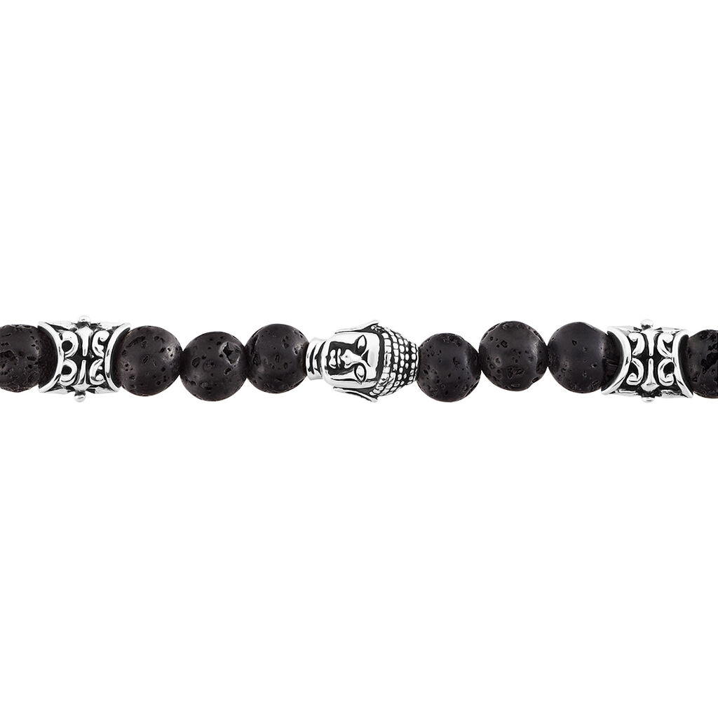 Herren Armband Edelstahl Lavastein Schwarz