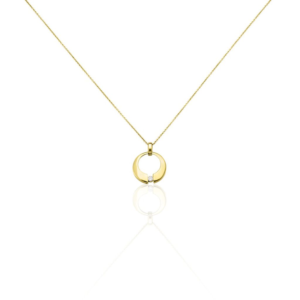 Thumbnail - Valencia Damen Collier Gold 375 (9 Karat) Diamant Weiß 0,08 ct Kreis, Collier mit Stein
