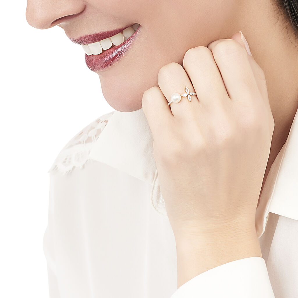 Bague Norah Or Jaune Perle De Culture Et Oxyde De Zirconium - Spannringe Damen | OROVIVO