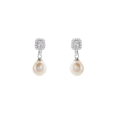 Damen Ohrringe Lang Silber 925 Zuchtperle Weiß Despina  - Ohrringe Damen | OROVIVO