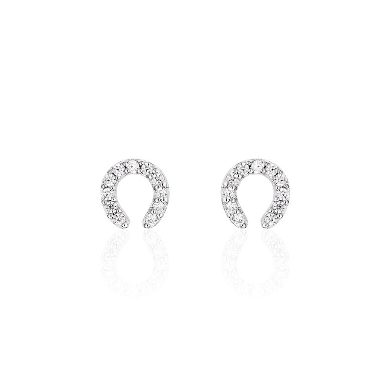 Damen Ohrstecker Silber 925 Zirkonia Wei&szlig; Talisman Hufeisen - Ohrstecker Damen | OROVIVO